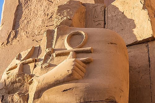 Karnak-Luxor-Egypt Ruined statue holding two ankhs at the Karnak Temple Complex Nature Print
